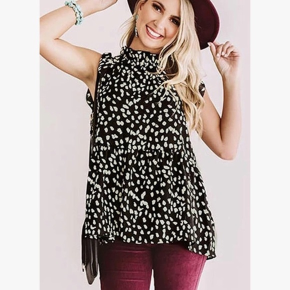 Women’s Casual Floral Print Cap Sleeve Ruffle Neck Loose Babydoll Shirt - Picture 3 of 9